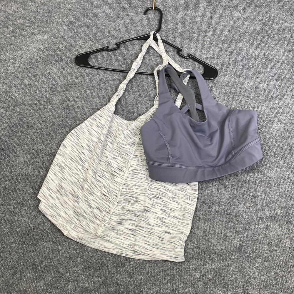 Lululemon 2-in-1 Sports Bra Tank Top Purple Space Dye Strappy Back Womens Size 6